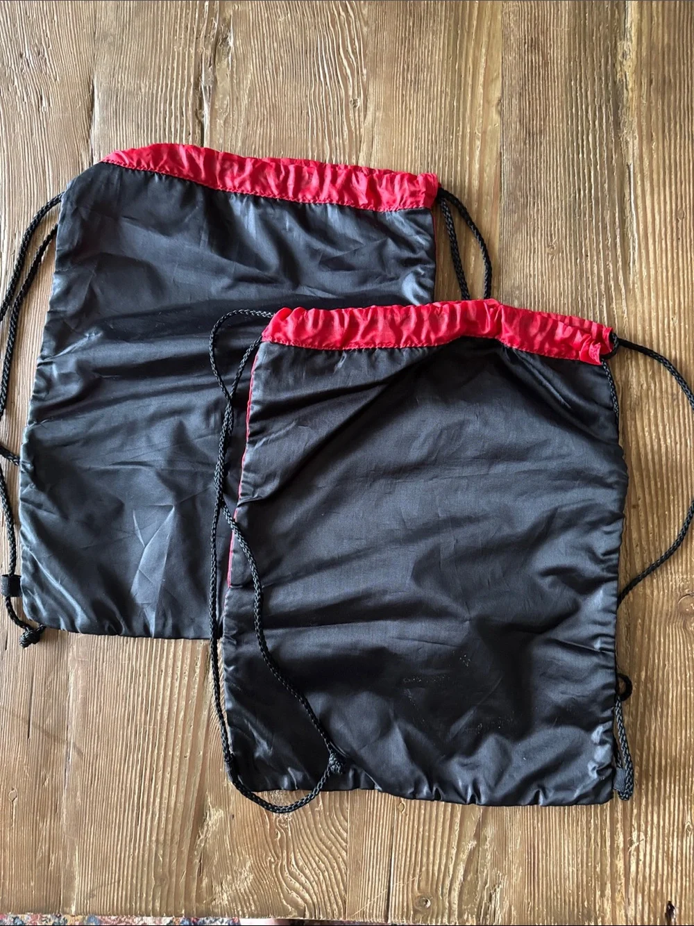 Nylon Red and Black Kids Drawstring Backpacks, Pair